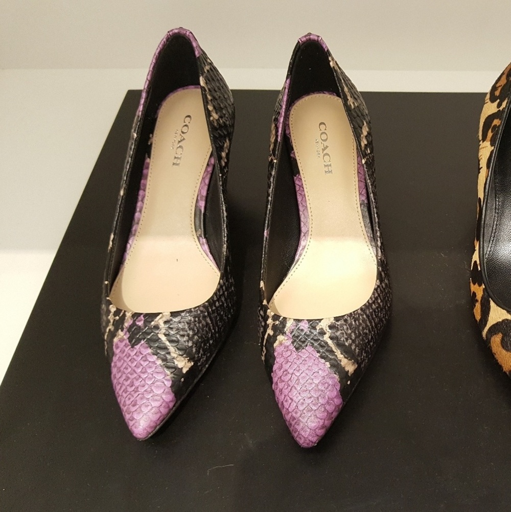 Coach purple snakeskin pattern high heels
